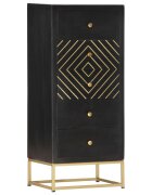 vidaXL Шкаф с чекмеджета черно и златисто 45x30x105 см манго масив