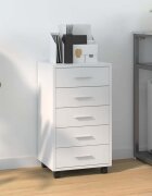 vidaXL Шкаф с чекмеджета на колелца бял гланц инженерно дърво