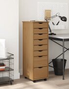 vidaXL Шкаф с чекмеджета на колелца MOSS меденокафяв бор масив