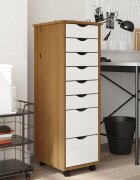 vidaXL Шкаф с чекмеджета на колелца MOSS меденокафяв бор масив