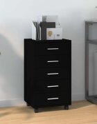 vidaXL Шкаф с чекмеджета с колелца черен инженерно дърво