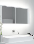 vidaXL Шкаф с LED огледало за баня бял 100x12x45 см акрил