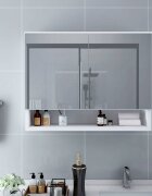vidaXL Шкаф с LED огледало за баня бял 80x15x60 см МДФ