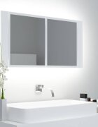 vidaXL Шкаф с LED огледало за баня бял 90x12x45 см акрил