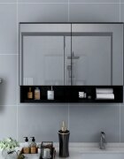 vidaXL Шкаф с LED огледало за баня черен 80x15x60 см МДФ