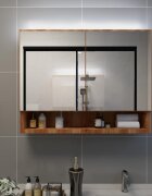 vidaXL Шкаф с LED огледало за баня дъб 80x15x60 см МДФ