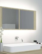vidaXL Шкаф с LED огледало за баня дъб сонома 100x12x45 см акрил