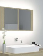 vidaXL Шкаф с LED огледало за баня дъб сонома 80x12x45 см акрил