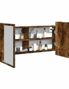 vidaXL Шкаф с LED огледало за баня опушен дъб 100x12x45 см