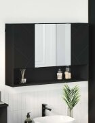 vidaXL Шкаф с огледало с врата Черно 80 x 17 x 55 см Инженерно дърво