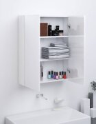 vidaXL Шкаф с огледало за баня 60x15x75 см МДФ бял гланц