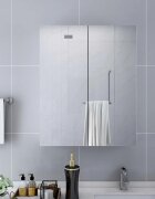 vidaXL Шкаф с огледало за баня бял 60x15x75 см МДФ