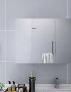 vidaXL Шкаф с огледало за баня бял 80x15x60 см МДФ