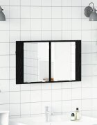 vidaXL Шкаф с огледало за баня Черния дъб 80 x 12 x 45 см