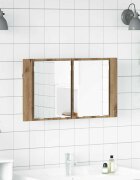 vidaXL Шкаф с огледало за баня Дъб 80 x 12 x 45 см Инженерна дървесина