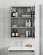 vidaXL Шкаф с огледало за баня Сив Сонома 40 x 105 x 605 см