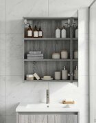 vidaXL Шкаф с огледало за баня Сив Сонома 50 x 145 x 70 см