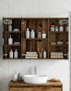 vidaXL Шкаф с огледало за баня Старо дърво 100 x 145 x 70 см