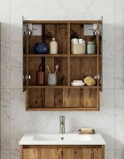 vidaXL Шкаф с огледало за баня Старо дърво 50 x 145 x 70 см