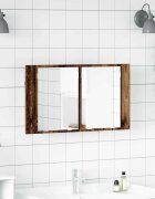 vidaXL Шкаф с огледало за баня Старо дърво 80 x 12 x 45 см