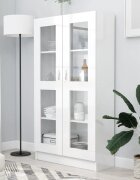 vidaXL Шкаф витрина бял гланц 825x305x150 см инженерно дърво