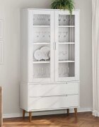 vidaXL Шкаф витрина MOLDE бял 90x35x175 см бор масив