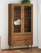 vidaXL Шкаф витрина MOLDE кафяв 90x35x175 см бор масив