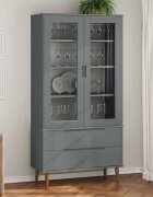 vidaXL Шкаф витрина MOLDE сив 90x35x175 см бор масив