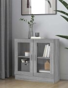 vidaXL Шкаф витрина сив сонома 825x305x80 см инженерно дърво