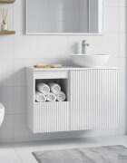 vidaXL Шкаф за баня Бял гланц 30 x 445 x 50 см Инженерна дървесина