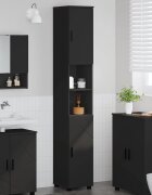 vidaXL Шкаф за баня Черно 30 x 35 x 192 см Инженерно дърво & Метал