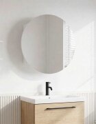 vidaXL Шкаф за баня с кръгло огледало и LED бял 47x47x175 см