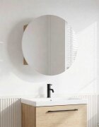 vidaXL Шкаф за баня с кръгло огледало и LED дъб 47x47x175 см