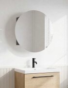 vidaXL Шкаф за баня с кръгло огледало и LED сив 40x40x175 см