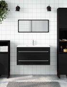 vidaXL Шкаф за баня с огледало черен инженерно дърво