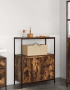 vidaXL Шкаф за баня с рафтове опушен дъб 765x35x95 cm