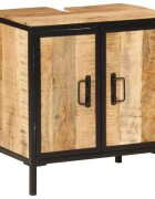 vidaXL Шкаф за баня за мивка 55x35x60 см мангово дърво масив и желязо