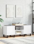 vidaXL Шкаф за грамофонни плочи бял гланц 121x38x48 см инженерно дърво