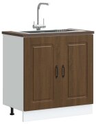 vidaXL Шкаф за мивка Kalmar кафяв дъб 80x46x815см инженерно дърво