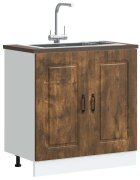 vidaXL Шкаф за мивка Kalmar опушен дъб 80x46x815см инженерно дърво