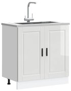 vidaXL Шкаф за мивка Porto бял гланц 80x46x815 см инженерно дърво