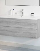 vidaXL Шкаф за мивка с вградена мивка сив сонома инженерно дърво