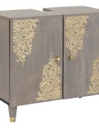 vidaXL Шкаф за мивка с врата Сив 62 x 33 x 58 см Солидно мангово дърво
