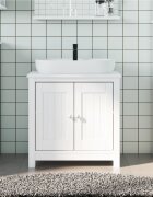 vidaXL Шкаф за мивка за баня "BERG" бял 60x34x59 см бор масив