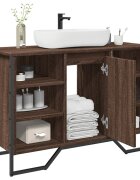 vidaXL Шкаф за мивка за баня кафяв дъб 91x35x60 см инженерно дърво