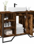 vidaXL Шкаф за мивка за баня опушен дъб 91x35x60 см инженерно дърво