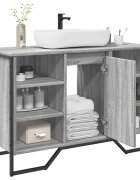 vidaXL Шкаф за мивка за баня сив сонома 91x35x60 см инженерно дърво