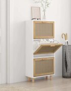 vidaXL Шкаф за обувки бял 52x25x115 см инженерно дърво и ратан