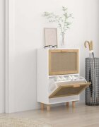 vidaXL Шкаф за обувки бял 52x25x80 см инженерно дърво и ратан