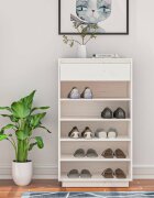 vidaXL Шкаф за обувки бял 60x34x105 см бор масив
